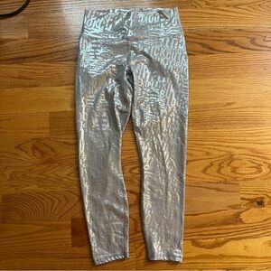 Fabletics powerhold silver metallic printed words leggings